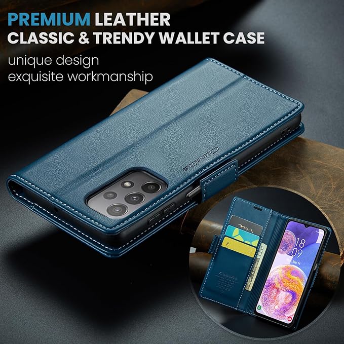 for Samsung Galaxy A23 4G/5G Case, Premium PU Leather Wallet Case Flip Cover with [RFID Blocking][Card Holder][Stand Function] Shockproof Protective for Samsung Galaxy A23, Blue