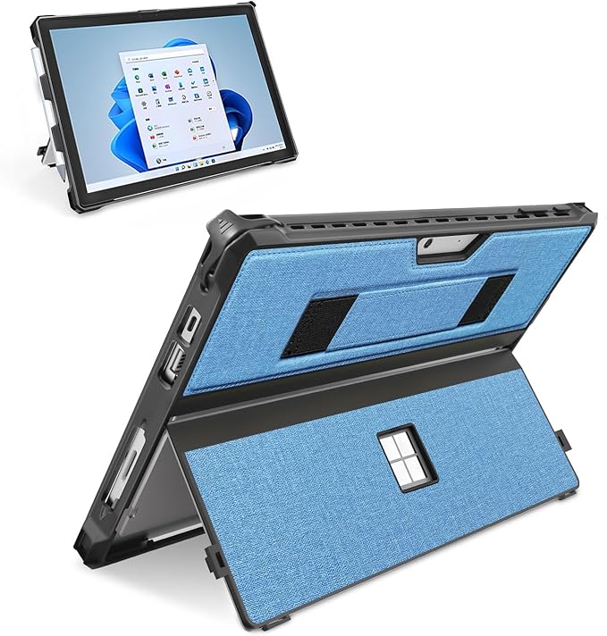 Case for 12.3" Microsoft Surface Pro 7+/7/6/5/4/Pro LTE Protective Rugged Cover Case, with Stylus Pen Holder and Hand Strap, Compatible with Type Cover Keyboard, Blue