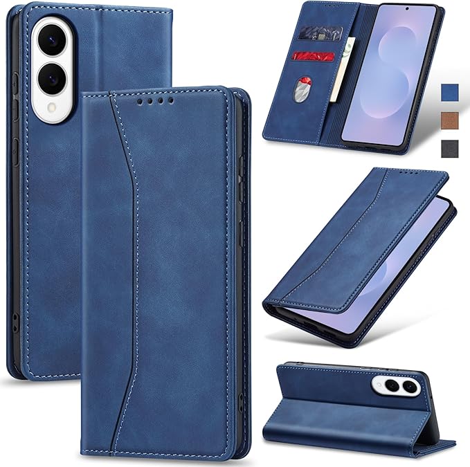 Jasonyu Flip Wallet Case for Samsung Galaxy S25 Edge 5G,Leather Magnetic Folio Cover with Card Holder,Kickstand - TPU Shockproof Durable Protective Phone Case,Blue
