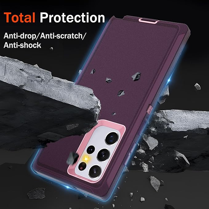 for Samsung Galaxy S22 Ultra Case, with [2 Pack] HD Screen Protector, [Military-Grade] Shockproof Dust/Drop Proof 3-Layer Full Body Protection Heavy Duty Case for Galaxy S22 Ultra, Deep Purple