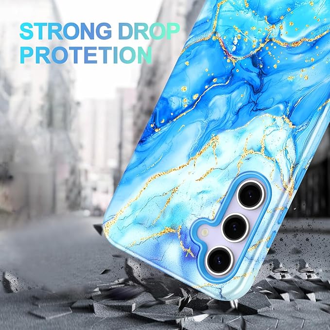 Casetego for Galaxy S25 FE Case,Compatible with MagSafe,[Military Grade Drop Test] Full Body Protection Slim Shockproof Rugged Marble Women Case for Samsung Galaxy S25 FE 6.7 inch,Light Blue