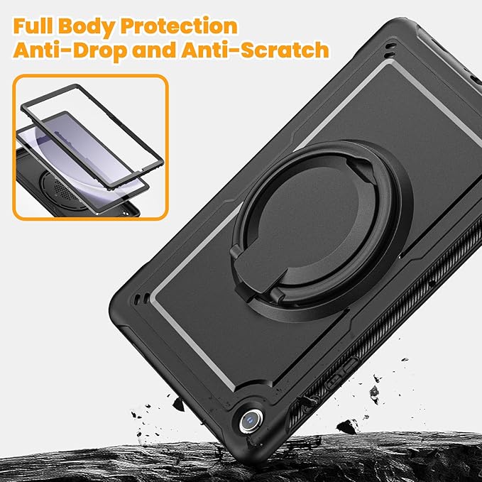 Case for Samsung Galaxy Tab A9 Plus/ A9+ 11 Inch 2023 (SM-X210/ X216/ X218), Shockproof Hard Duty Cover with 360° Rotating Handle Stand, Shoulder Strap, for Samsung A9+ Tablet Case, Black