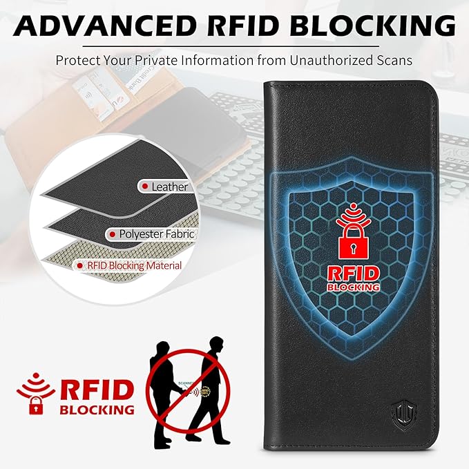 SHIELDON Wallet Case for Galaxy S25 FE 6.7" 2025, Genuine Leather Folio Case Magnetic RFID Blocking Credit Card Holder Kickstand Shockproof Phone Cover Compatible with Galaxy S25 FE - Nappa Black