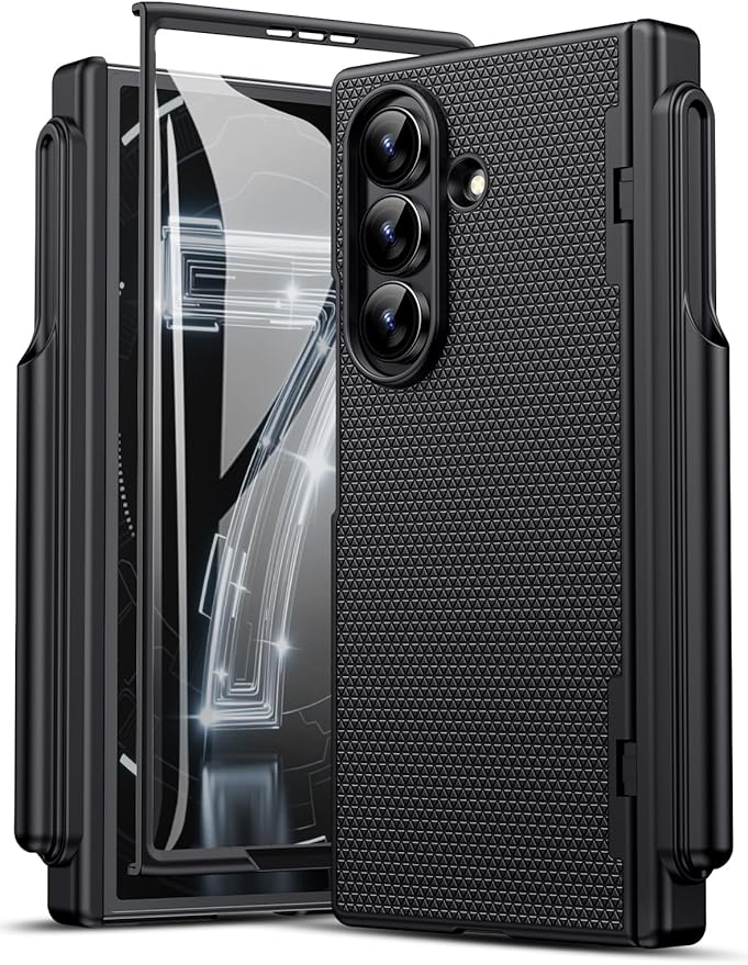 for Samsung Galaxy Z Fold 7 Slim Case with S Pen Holder, Front Screen Protector, Hinge Protection, Support Wireless Charging, Rugged Full Cover, Protective Phone Case for Samsung Z Fold7, Black