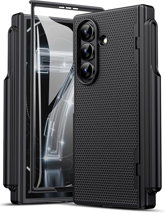 for Samsung Galaxy Z Fold 7 Slim Case with S Pen Holder, Front Screen Protector, Hinge Protection, Support Wireless Charging, Rugged Full Cover, Protective Phone Case for Samsung Z Fold7, Black