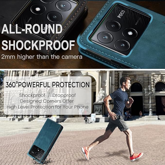 for Xiaomi Poco X6 Pro 5G Case, Flip Wallet Leather Case with Card Holder Magnetic Closure Shockproof Kickstand Protective Phone Cases Cover for Xiaomi Poco X6 Pro 5G,Blue-Green