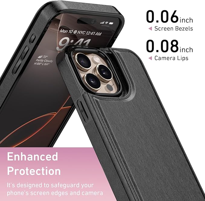 FUNMIKO for iPhone 16 Pro Wallet Case with Card Holder, RFID-Blocking, Military-Grade Protection & UV-Printed Artwork, Magnetic Closure with Leather Kickstand - Black