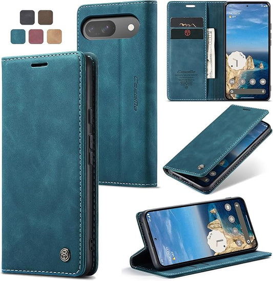 for Google Pixel 9 / Pixel 9 Pro Case, Flip Wallet Leather Case with Card Holder Magnetic Closure Shockproof Kickstand Protective Phone Cases Cover for Google Pixel 9 Pro,Blue-Green