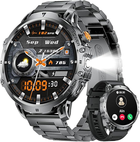 LIGE Smart Watch for Men Answer/Make Call for Android iOS, 1000mAh Battery/Flashlight, 1.85'' HD Military Smartwatch with 100+ Sports Modes, Heart Rate Sleep Monitor, IP68 Waterproof Fitness Tracker