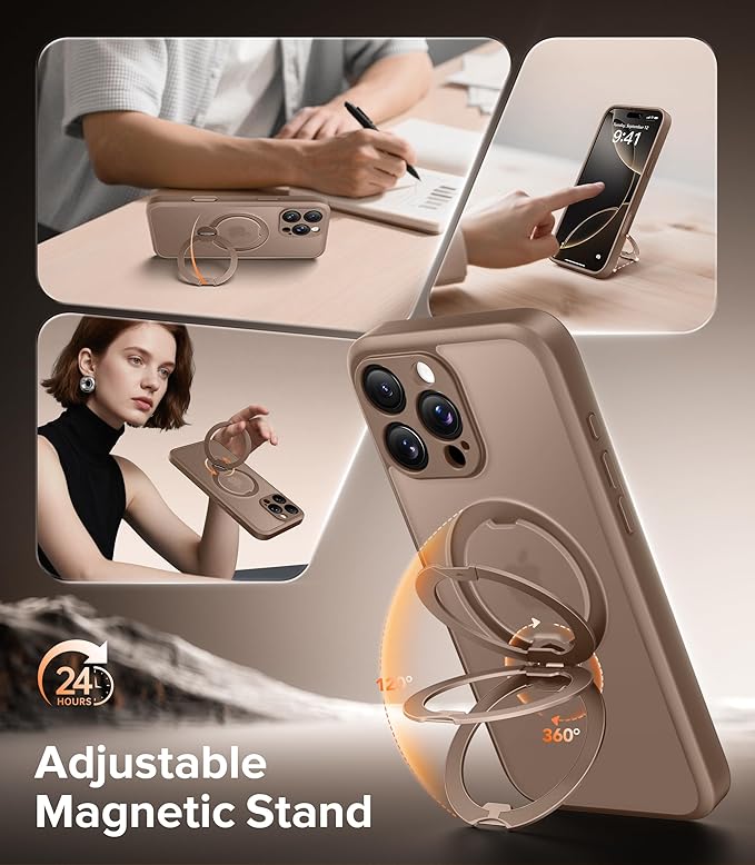 Magnetic for iPhone 16 Pro Max Case, [Unbreakable & Stable Stand] [Phone Case Compatible with MagSafe] [Military-Grade Protection] Slim Translucent Matte Shockproof Phone Cover, Rose Gold