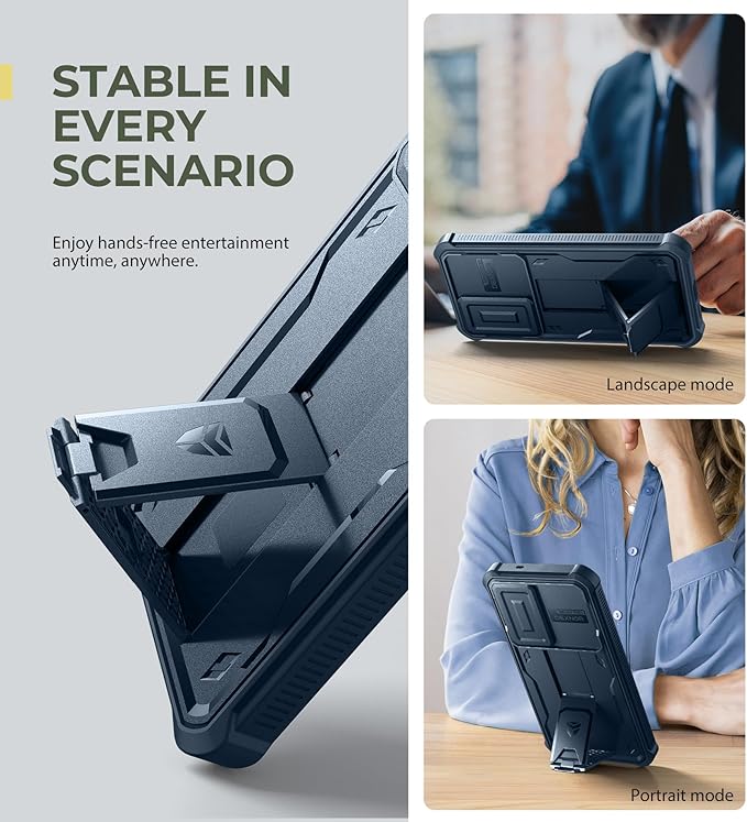 Dexnor for Samsung Galaxy S25 Plus Case with Built-in Slide Camera Cover & Screen Protector & Kickstand,Heavy-Duty Shockproof Rugged Case Full-Body Bumper Cover for Galaxy S25 Plus(2025),Navy Blue