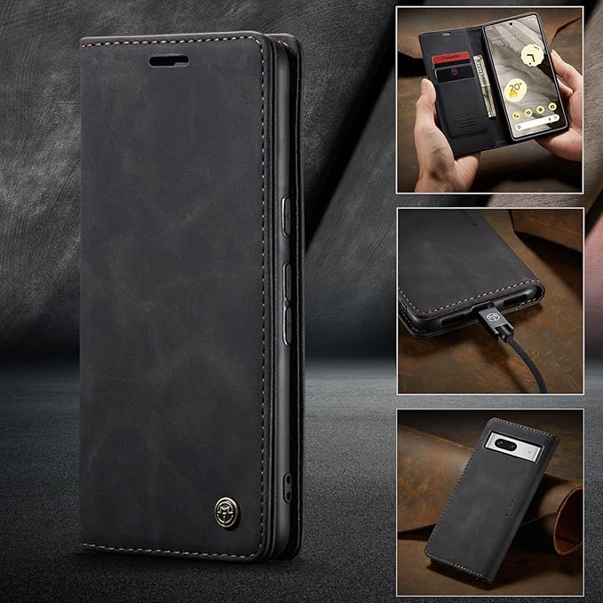 for Google Pixel 7A Case, Flip Wallet Leather Case with Card Holder Magnetic Closure Shockproof Kickstand Protective Phone Cases Cover for Pixel 7A,Black