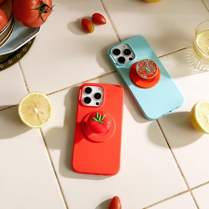 PopSockets Phone Grip for MagSafe with Kickstand, Magnetic Stand, Swappable Top, Secure Hold for iPhone MagSafe Cases, Phone & Tablet Grip - Enamel Tomato Rosso