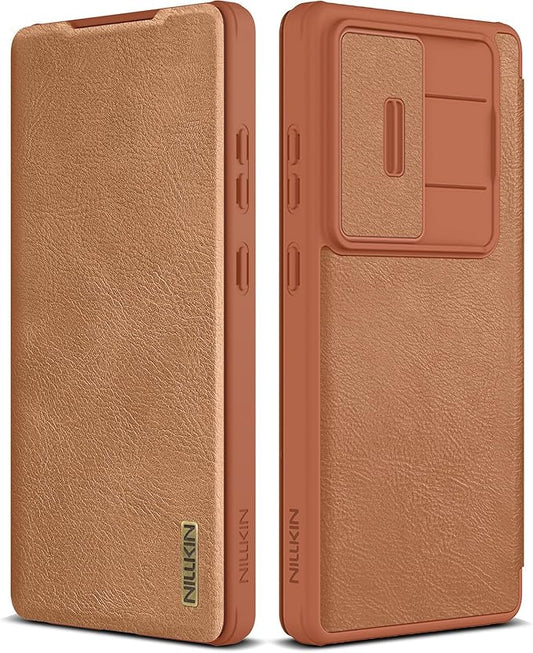 Nillkin for Samsung Galaxy S25 Ultra Wallet Case with Camera Cover, [Lens Protection] Premium Leather Slim Protective Shockproof Hard Cover Flip Phone Case for Galaxy S25 Ultra 6.9'' Brown