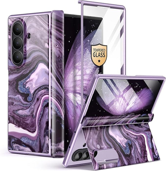 GVIEWIN for Samsung Galaxy Z Fold 7 Case Built-in HD Screen Protector [Compatible with Magsafe][Hidden Kickstand] Magnetic Full-Body Hinge Protection Slim Phone Case for Z Fold 7, Quicksand/Purple