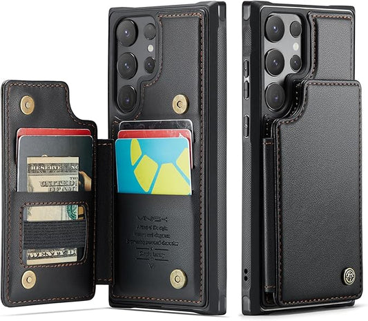 Vinich for Samsung Galaxy S24 Ultra Wallet Case with Card Holder, RFID Blocking Credit Slots Kickstand Shockproof Phone Cover for Women Men, Black