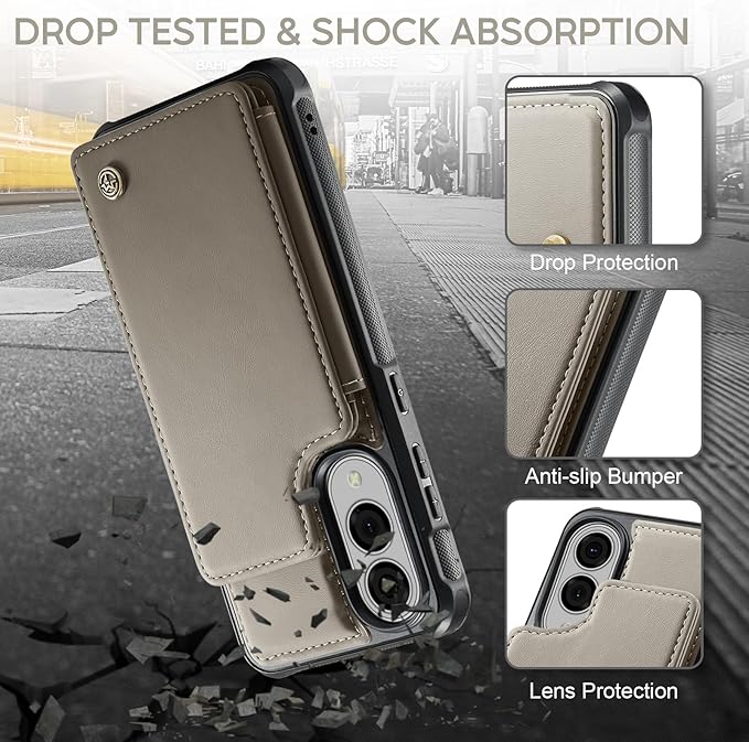 Vinich for Samsung Galaxy S25 Edge Wallet Case with Card Holder, RFID Blocking Credit Slots Kickstand Shockproof Phone Cover for Women Men, Gray