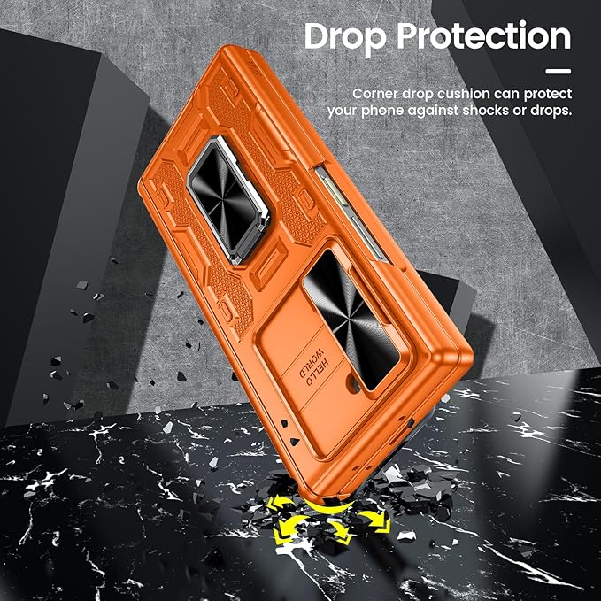 VEGO for Galaxy Z Fold 6 Case with Stand, 360°Ring Magnetic Kickstand & Hinge Protection & Front Screen Protector & Camera Cover & Belt Clip Holster Case for Samsung Galaxy Z Fold 6 5G - Orange