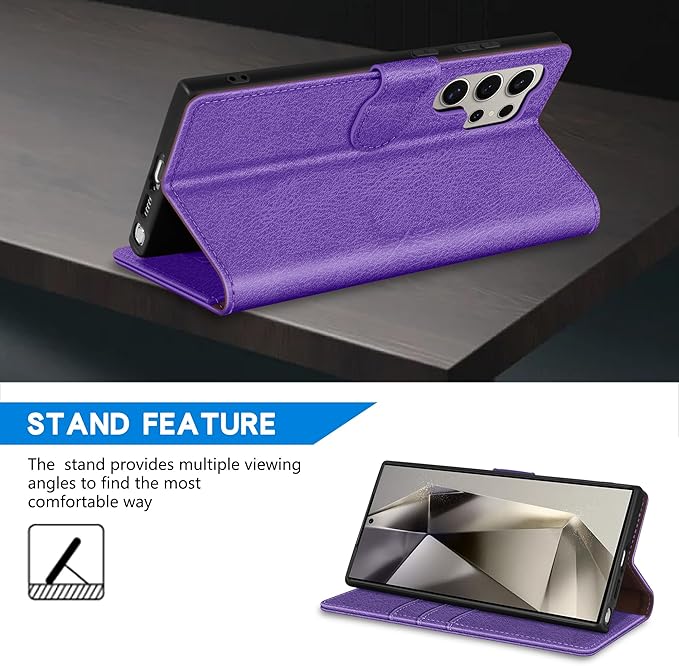 ZZXX for Samsung Galaxy S25 Ultra Wallet Case with [RFID Blocking] Card Slot Kickstand Magnetic Closure Leather Flip Fold Protective Phone Case for Galaxy S25 Ultra 5G Case Wallet(Purple-6.8 inch)