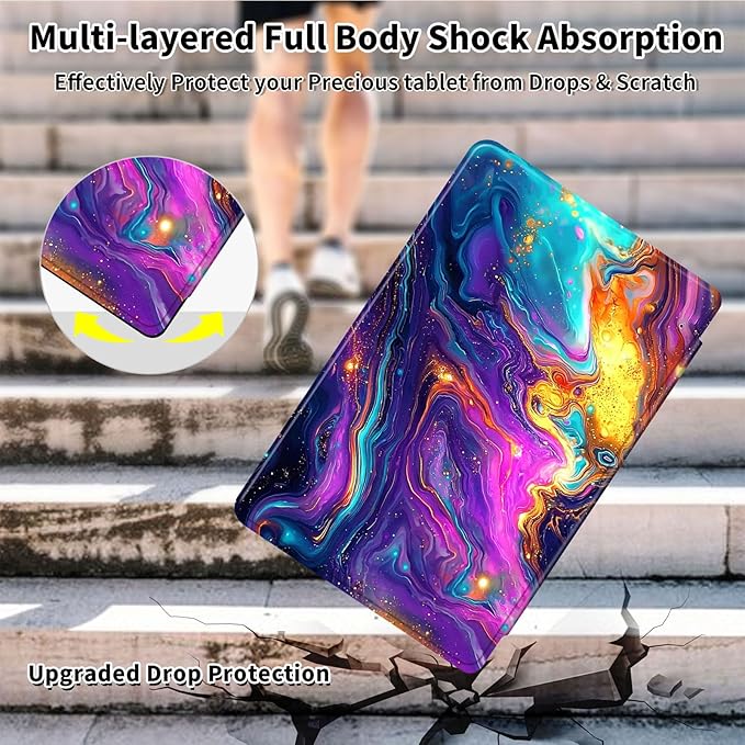 Case for Samsung Galaxy Tab S10 FE / S9 FE 5G 10.9 inch & Tab S9 11 inch, PU Leather 360° Rotating Stand Cover, Auto Sleep/Wake, Folio Smart Protective Cover, Colorful Marble