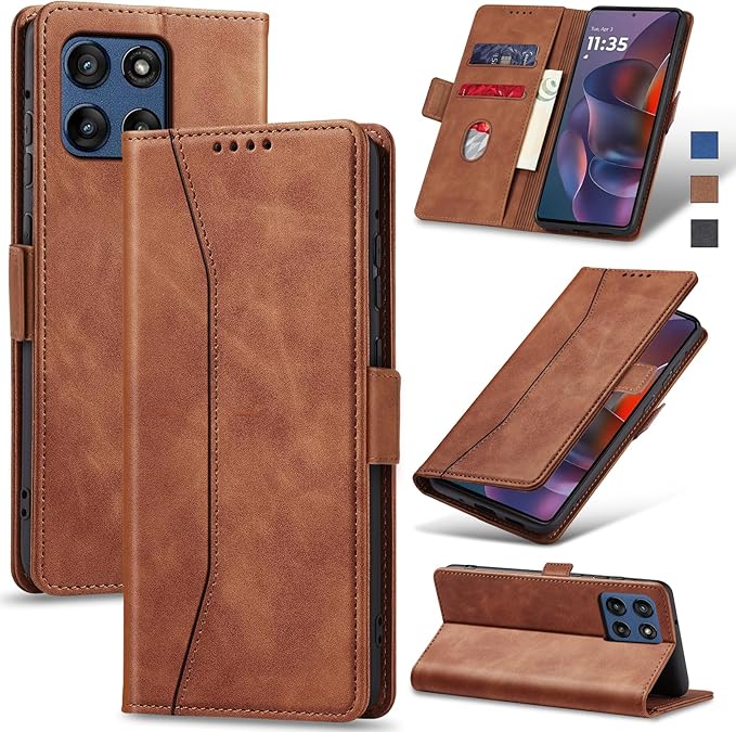 Jasonyu Flip Wallet Case for Moto G Stylus 5G (2025),Leather Magnetic Folio Cover with Card Holder,Kickstand - TPU Shockproof Durable Protective Phone Case,Brown