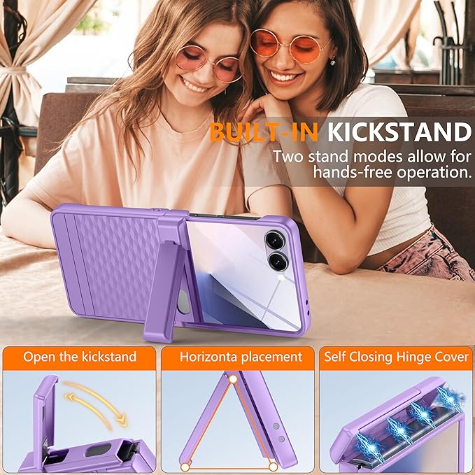 Magnetic for Samsung Galaxy Z Flip 7 Case [Hinge Protection＆Kickstand][Compatible with MagSafe][Built-in Screen Protector] Full-Body Military Protection Phone Case for Samsung Z Flip 7 Purple