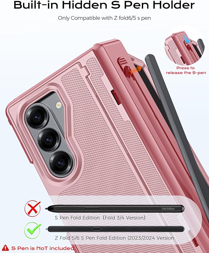 for Samsung Galaxy Z Fold 5 Case with S Pen Holder & Privacy Screen Protector & Kickstand & Hinge Protection, Full Body Cover Hard Non-Slip Shockproof Case for Galaxy Z Fold 5 (Pink)