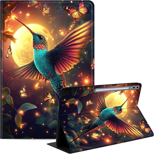 Case for Samsung Galaxy Tab S10 Ultra/Galaxy Tab S9/S8 Ultra 14.6-Inch, Slim PU Leather Stand Cover with Auto Wake/Sleep, Multi-Angle Viewing & Shockproof, Colorful Hummingbird