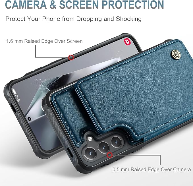 Vinich for Samsung Galaxy S25 Wallet Case with Card Holder, RFID Blocking Credit Slots Kickstand Shockproof Phone Cover for Women Men, Blue