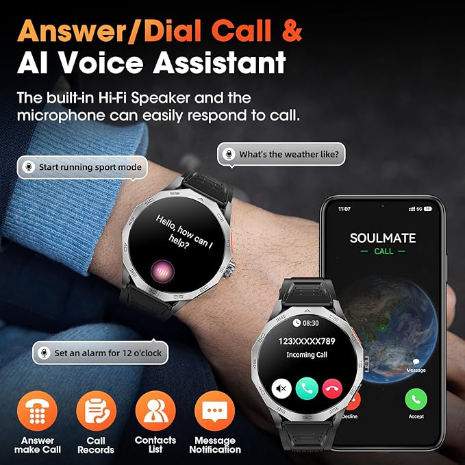 Military Smart Watch for Men 1.85" HD Ultra Screen Touch Screen 710mAh Battery Smart Watches for Android iOS （Bluetooth Call Answer/Dial Calls） Fitness Tracker with 100+ Sports