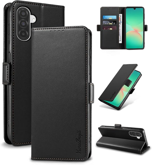 Wallet Flip Case for Samsung Galaxy A26 5G - [RFID Blocking] Luxury PU Leather Card Holder Magnetic Phone Cover with Kickstand,Shockproof Protective Case,Black