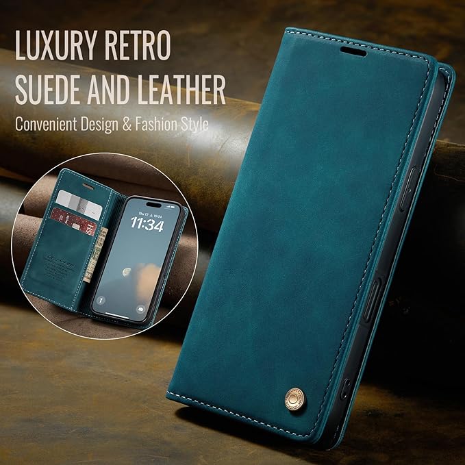 QLTYPRI for iPhone 16 Case Wallet with Card Holder, Vintage PU Leather Kickstand Magnetic Closure Shockproof Folio Book Cover Case for iPhone 16 - Blue