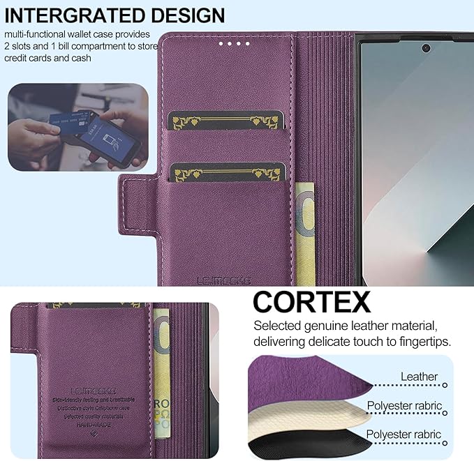 HXY Wallet Case for Samsung Galaxy Z Fold 7 with S Pen Holder, PU Leather Magnetic Flip Case for Men Women with Card Holder Kickstand Shockproof Protection Case for Galaxy Z Fold 7 2025 (Purple)