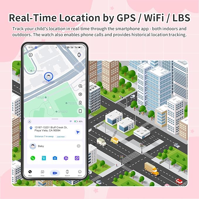 4G Kids Smart Watch Girls with GPS Tracker Video Calling Texting, Waterproof Smartwatches Age 5-13, One-Key SOS Call Voice Chat Cell Phone Watch with Alarm Clock Game HD Camera (Pink)