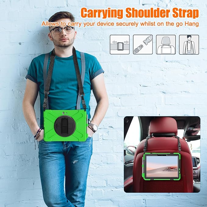 ZenRich Rugged Case for Surface Go 4 (2023)/Surface Go 3 (2021)/ Surface Go 2 (2020), Surface Go (2018) with Pen Holder Heavy Duty Shockproof Case with Stand Hand Strap and Shoulder Belt-Green