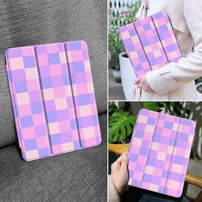 MEEgoodo Case for Samsung Galaxy Tab A9 Plus 11 inch Cover 2024 2023 with S Pen Holder, A9+ Smart Tablet Cases with Trifold Stand+Soft TPU Back Shell+Smart Auto Wake/Sleep, Colorful Square Pattern