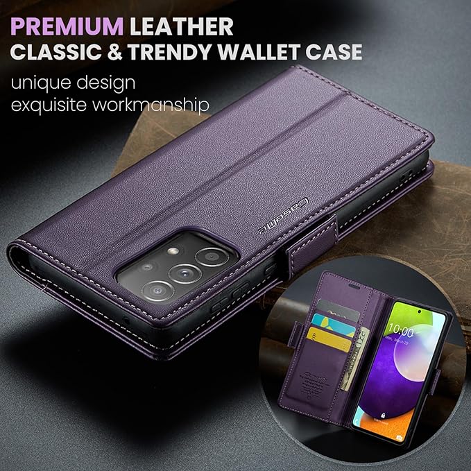 for Samsung Galaxy A52 4G/5G Case, Premium PU Leather Wallet Case Flip Cover with [RFID Blocking][Card Holder][Stand Function] for Samsung Galaxy A52 (5G/4G)/A52s 5G, Purple