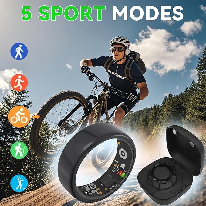 Smart Ring for Women Men with a Black Charging Box,Bluetooth Connection,Health Ring,IP68 Waterproof, Fitness Ring Tracks Heart Rate/Sleep/Steps/Sports Activities/Blood Oxygen(Black 11)