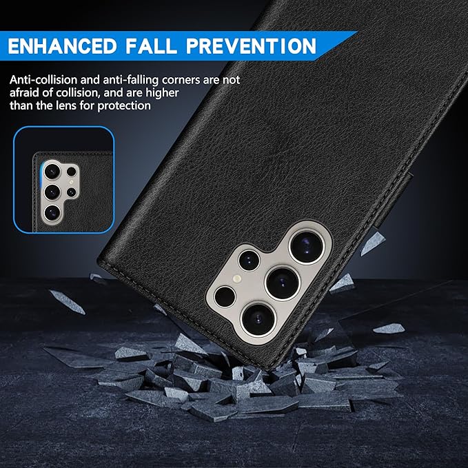 ZZXX for Samsung Galaxy S25 Ultra Wallet Case with [RFID Blocking] Card Slot Kickstand Magnetic Closure Leather Flip Fold Protective Phone Case for Galaxy S25 Ultra 5G Case Wallet(Black-6.8 inch)