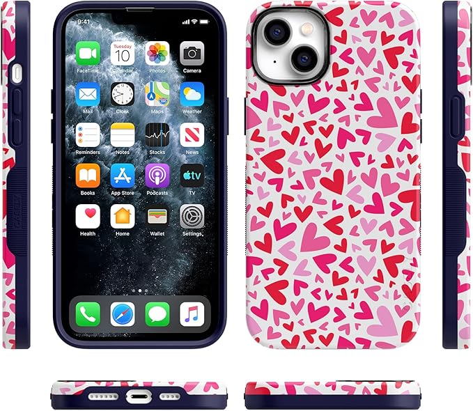 Casely iPhone 14 Case | XOXO | Pink Candy Hearts | Compatible with MagSafe | Bold Protective Design