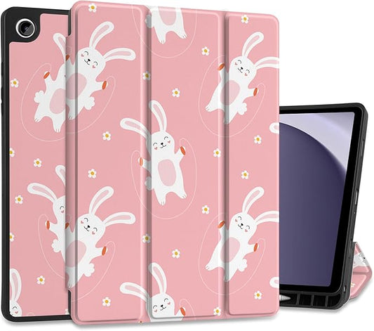 MEEgoodo Case for Samsung Galaxy Tab A9 Plus 11 inch Cover 2024 2023 with S Pen Holder, A9+ Smart Tablet Cases with Leather Trifold Stand+Soft TPU Back Shell+Smart Auto Wake/Sleep,Bunnies Jumping Rope
