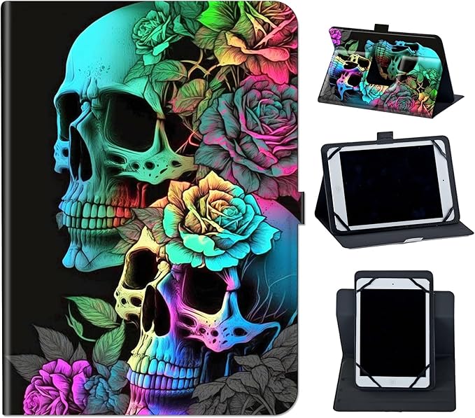 Case for Lenovo Tab P11 Pro Gen 2 11.2" 2022,Mxfdegf 360 Degree Rotating Stand and Magnetic Closure Case for 11.2 inch Lenovo Tab P11 Pro 2nd Generation,Colorful Rose Flower Skull