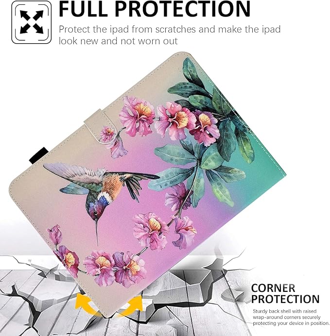 KEROM for Galaxy Tab A9 Plus Case 11 Inch 2024 2023 (SM-X210/X216/X218), Samsung Galaxy A9 Plus Tablet Case, PU Leather Stand Cover for Galaxy Tab A9+/A9 Plus, Auto Wake/Sleep - Hummingbird