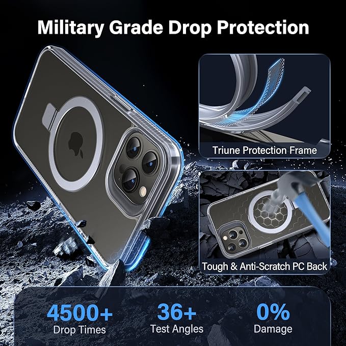 Magnetic Case for iPhone 13 Pro - [Built-in Invisible Stand] [Compatible with MagSafe] [Military Grade Drop Protection] Anti-Yellowing Hard Back Silicone Edge Cover, 6.1", Clear