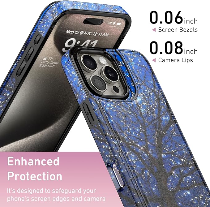 FUNMIKO for iPhone 14 Pro Wallet Case with Card Holder, RFID-Blocking, Military-Grade Protection & UV-Printed Artwork, Magnetic Closure with Leather Kickstand - Dreamy Wishing Tree