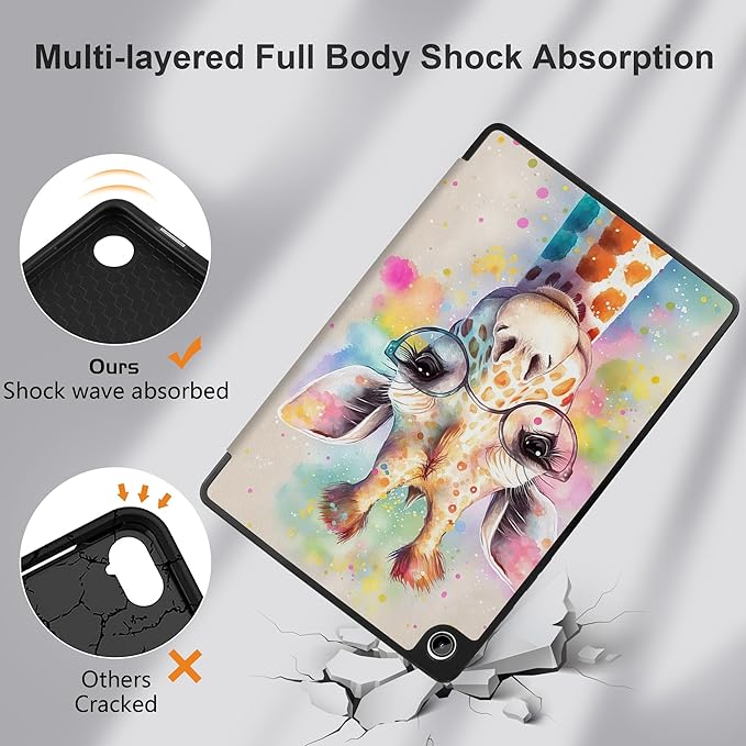 MEEgoodo Case for Samsung Galaxy Tab A9 Plus 11 inch Cover 2024 2023 with S Pen Holder, A9+ Smart Tablet Cases with Leather Trifold Stand+Soft TPU Back Shell+Smart Auto Wake/Sleep, Giraffe