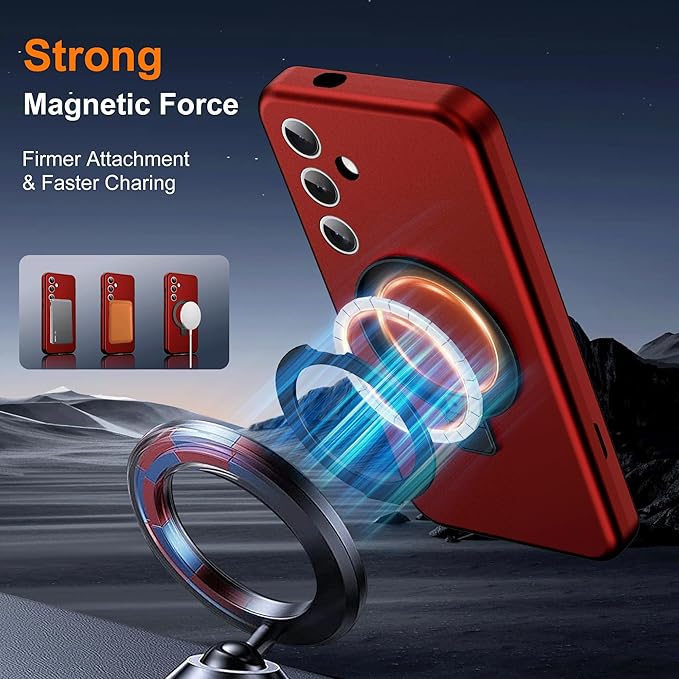 Designed for Samsung Galaxy S24 Case with Magnetic Ring Stand [Compatible with Mag-Safe][Military Grade Drop Protection][Build in Kickstand] Shockproof Galaxy S24 Phone Case 6.2",Red