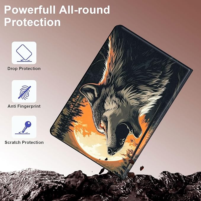 Case for Samsung Galaxy Tab A9 8.7-Inch 2023, Slim PU Leather Stand Cover with Auto Wake/Sleep, Multi-Angle Viewing & Shockproof, Wolf Howling