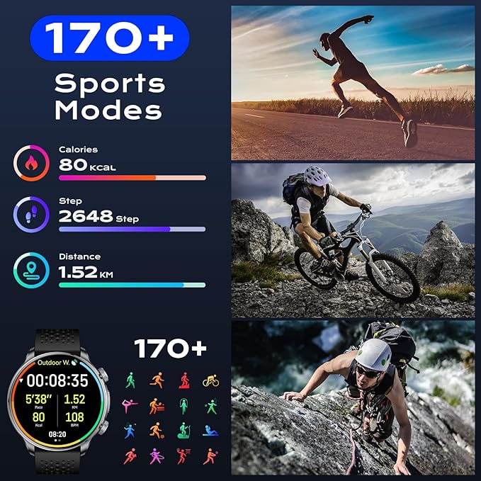 GPS Smart Watches for Men (Answer/Make Call), 1.60" AMOLED Display Smartwatch, 170+ Sports Modes Fitness Tracker Watch with Compass Pedometer, 5ATM Waterproof Mens Smart Watch for Android iPhone