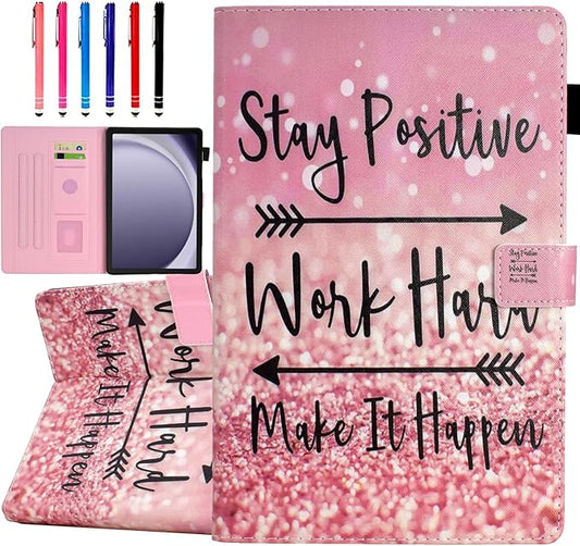 Case for Galaxy Tab A9+/A9 Plus 11 Inch 2024 (SM-X210/X216/X218), Funut PU Leather Folio Cover Multi-Angle Stand with Auto Wake/Sleep Case for Samsung Galaxy Tab A9 Plus/A9+ Tablet, Pink Stay Positive